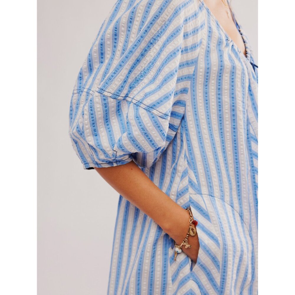Free People Sky Blue and White Striped Romper - Picture 4 of 9